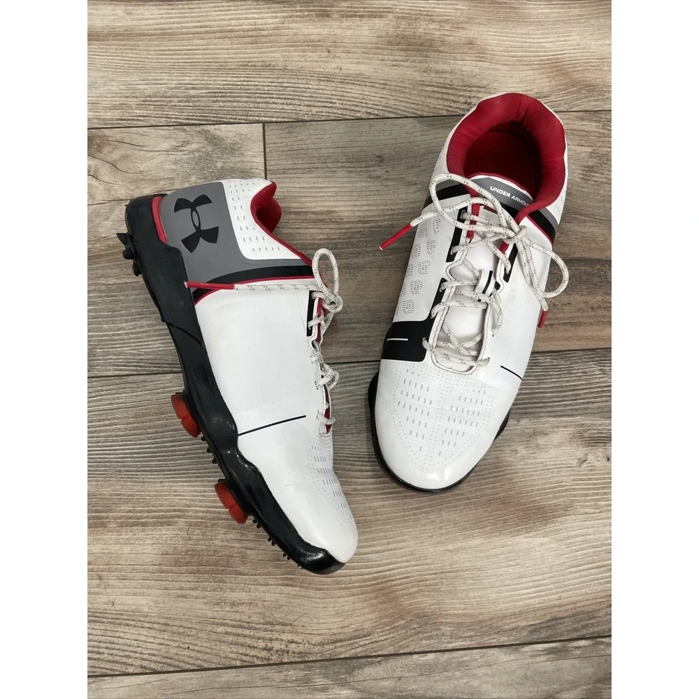 Under Armour JORDAN SPIETH ONE JR YOUTH BOYS GOLF SHOE SIZE 6Y WHITE & Red